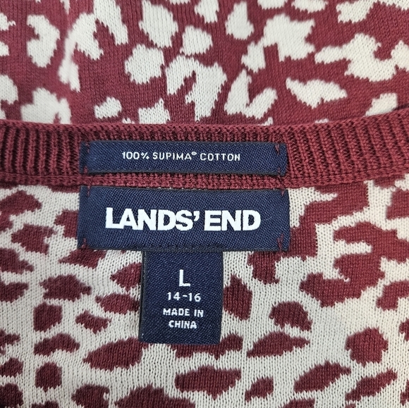Lands' End Maroon White Leopard Print Supima Cotton Cardigan Sweater Size Large - Picture 6 of 7